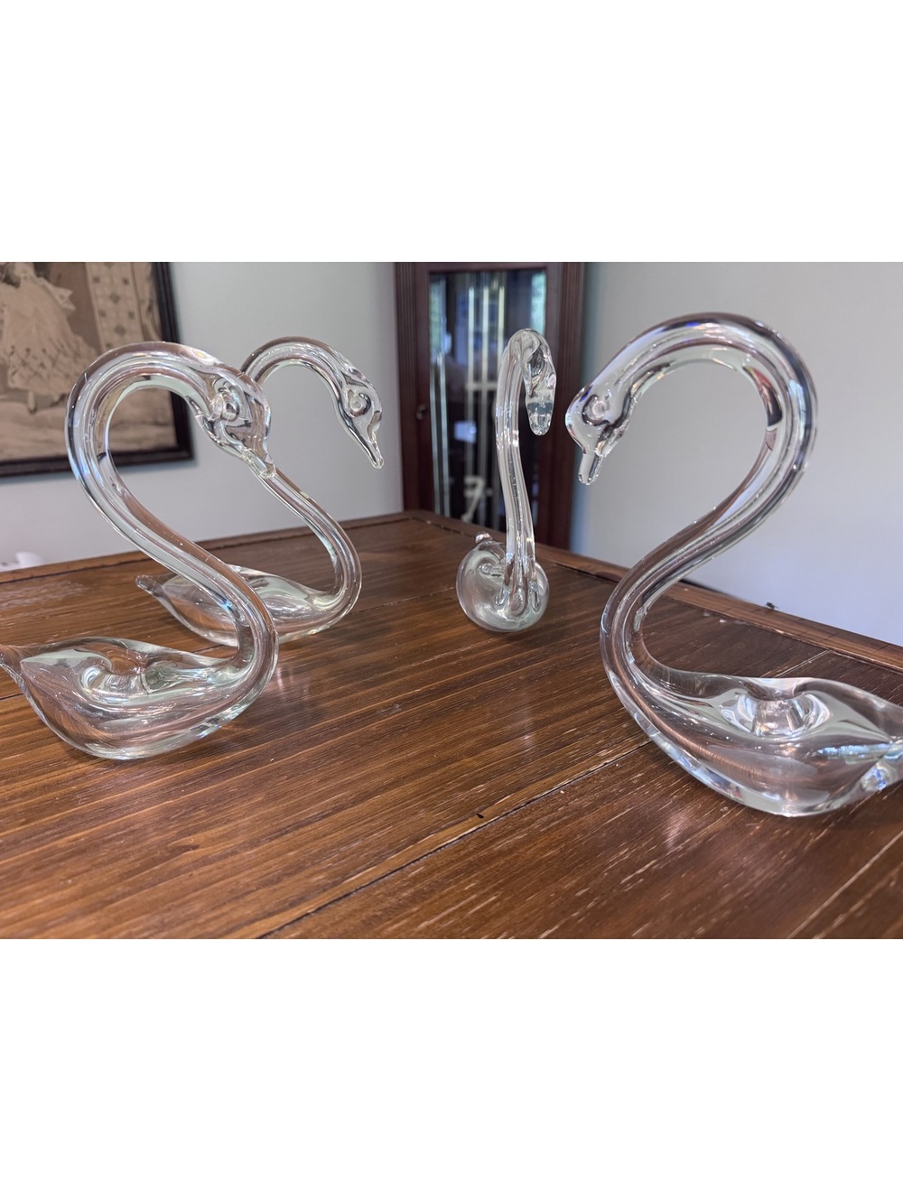 Vintage Hand Blown Clear Art Glass Swan Bud Vases Set of 4 Mid Century Modern